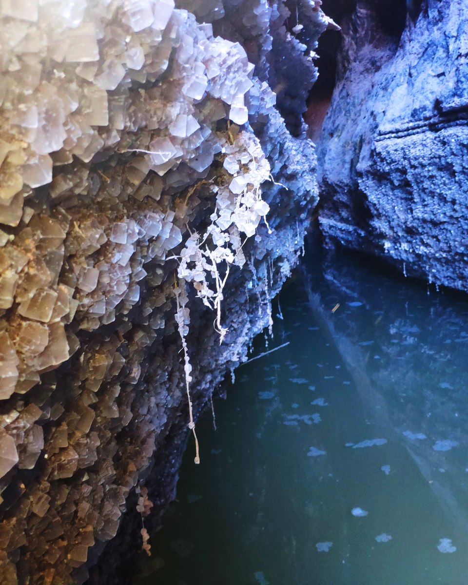 Cristaux de sel dans une grotte, formation minérale scintillante